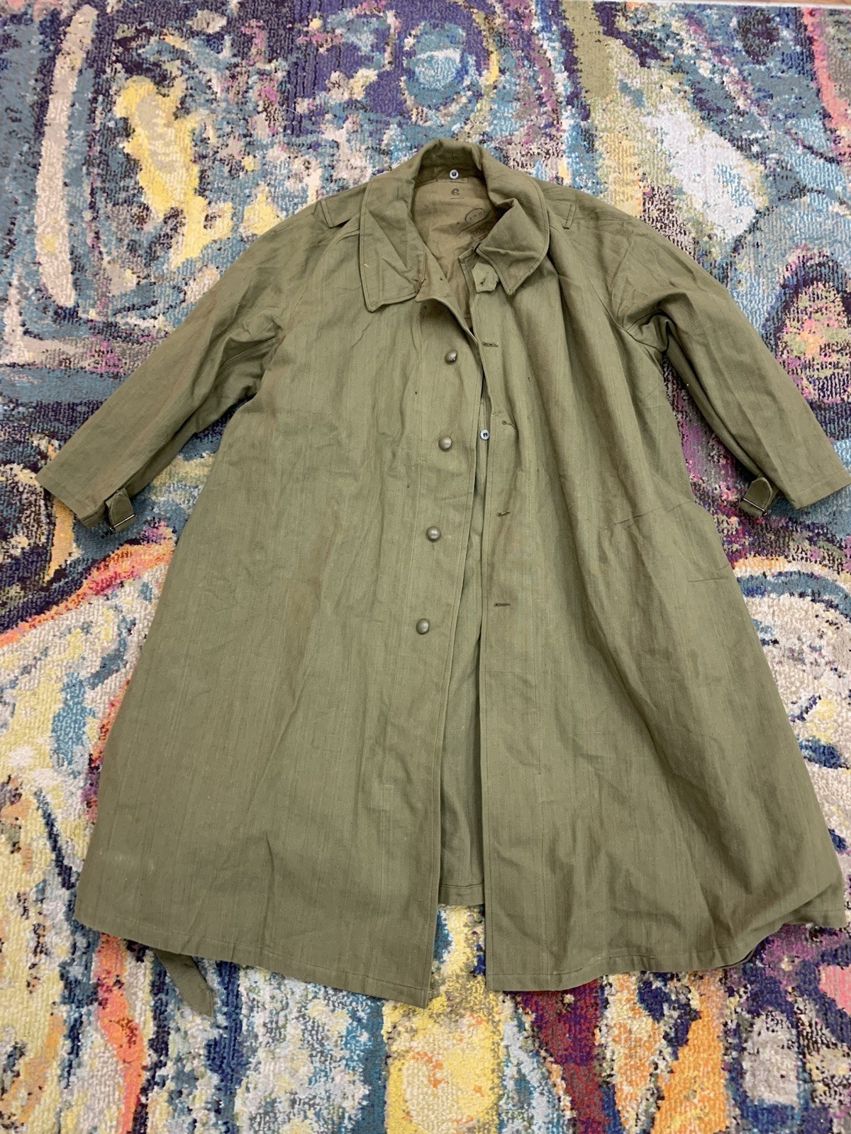 WWII French Army Trench Motorized Coat Motorcycle Jacket Canvas Olive Green WWII French Army Trench Motorized Coat Motorcycle Jacket Canvas Olive Green