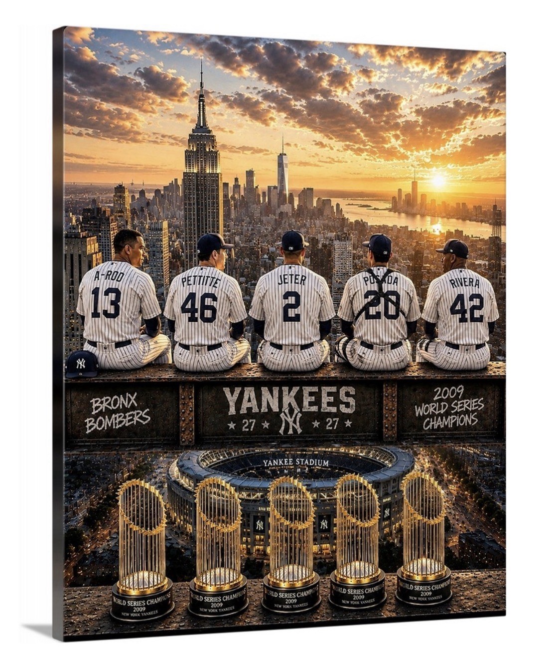 New York Yankees Dynasty Canvas 16x20 2009 Champions Jeter A-rod Rivera Petite