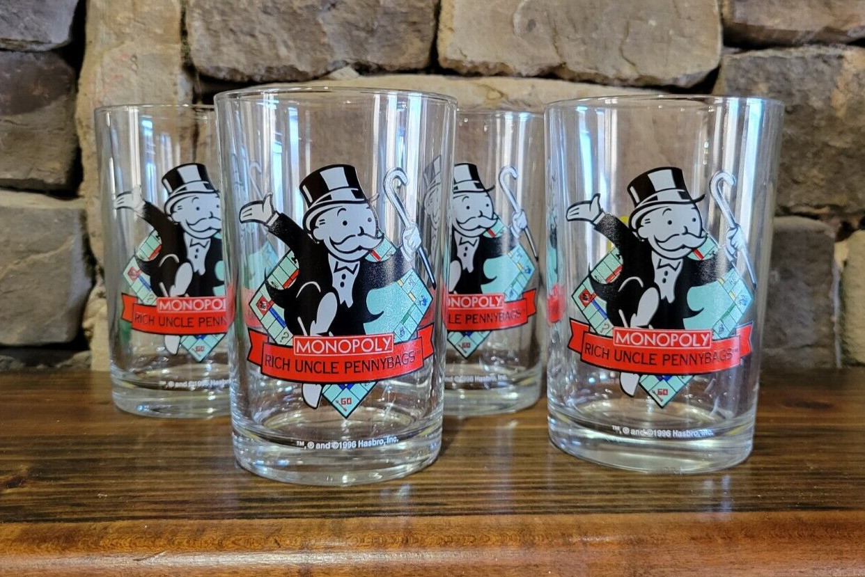 Set of 4 Vintage 1996 - 1997 McDonald’s Monopoly Rich Uncle Pennybags Glasses
