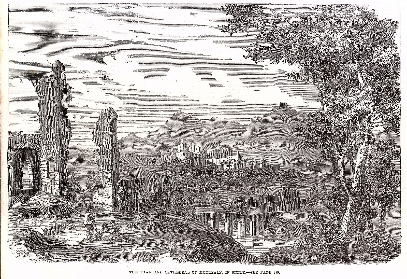 The Town & Cathedral of MONREALE in SICILY; Original 1873 Engraved Print The Town & Cathedral of MONREALE in SICILY; Original 1873 Engraved Print