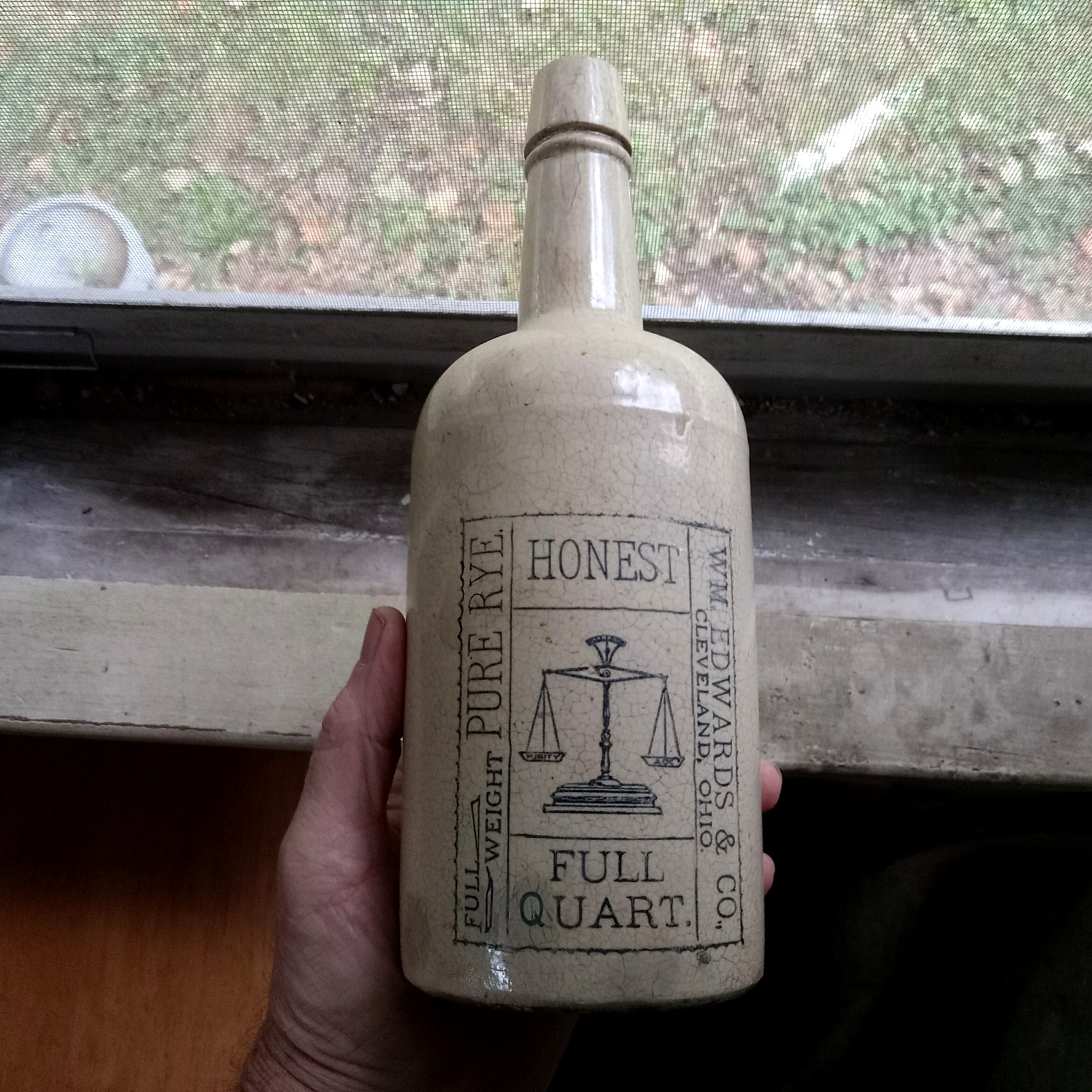 1890 EDWARDS & CO PURE RYE CLEVELAND EMB SCALES RARE STONEWARE WHISKEY BOTTLE 1890 EDWARDS & CO PURE RYE CLEVELAND EMB SCALES RARE STONEWARE WHISKEY BOTTLE