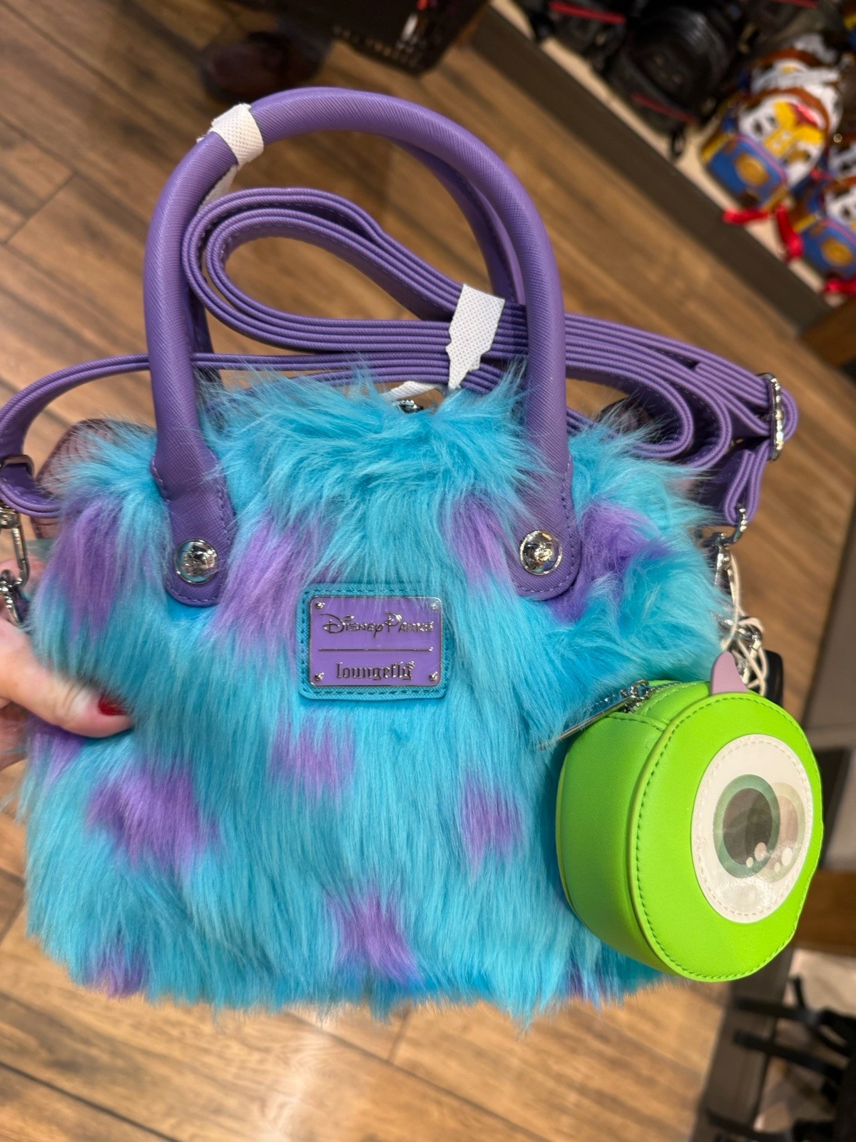 Disney Loungefly Monsters Inc Sulley Mike Wazowski Fur Tote Crossbody Bag 2026