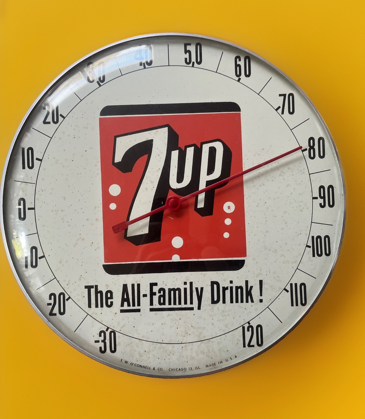 Rare Vintage 1956 Original 7up The All Family Drink 12” Glass Face Thermometer