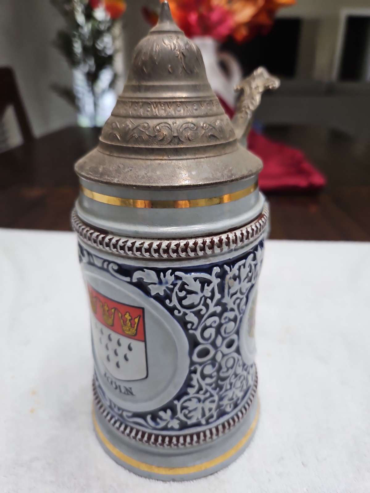 VTG German Style Beer Stein With A Pewter Lid H 8.25” 55 VTG German Style Beer Stein With A Pewter Lid H 8.25” 55