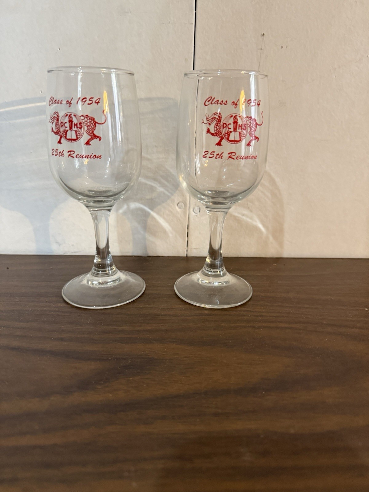 (2) Class Of 1954 Pekin Community High School Illinois 25th Reunion Glass 6” (2) Class Of 1954 Pekin Community High School Illinois 25th Reunion Glass 6”