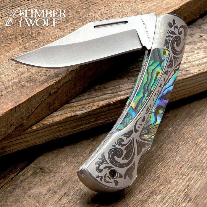 Timberwolf Gentleman's Genuine Abalone Lock Back Folding Pocket Knife New
