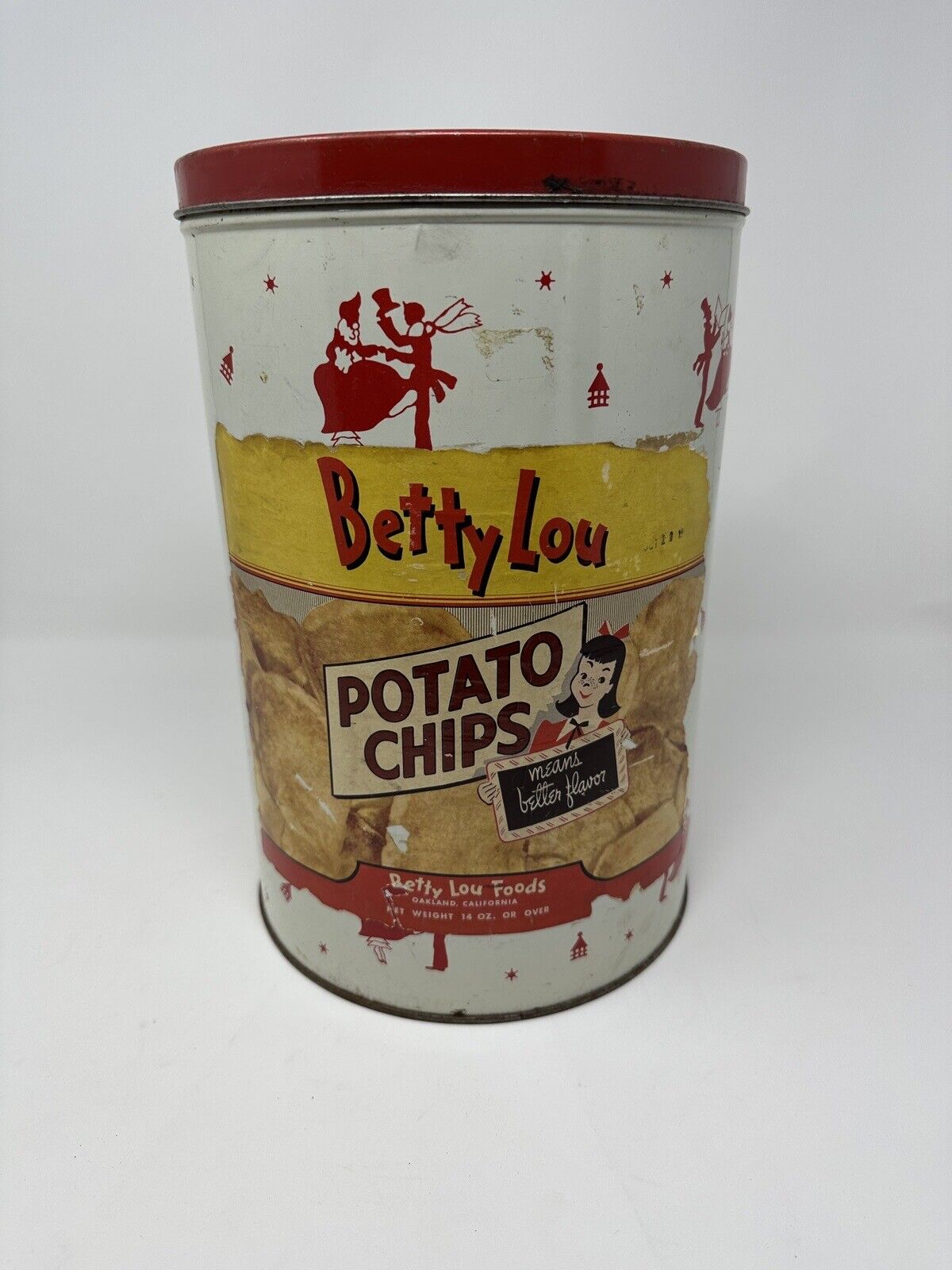 Vintage Betty Lou Foods Potato Chip Can - 11.5 Inches Tall - Rare Oakland