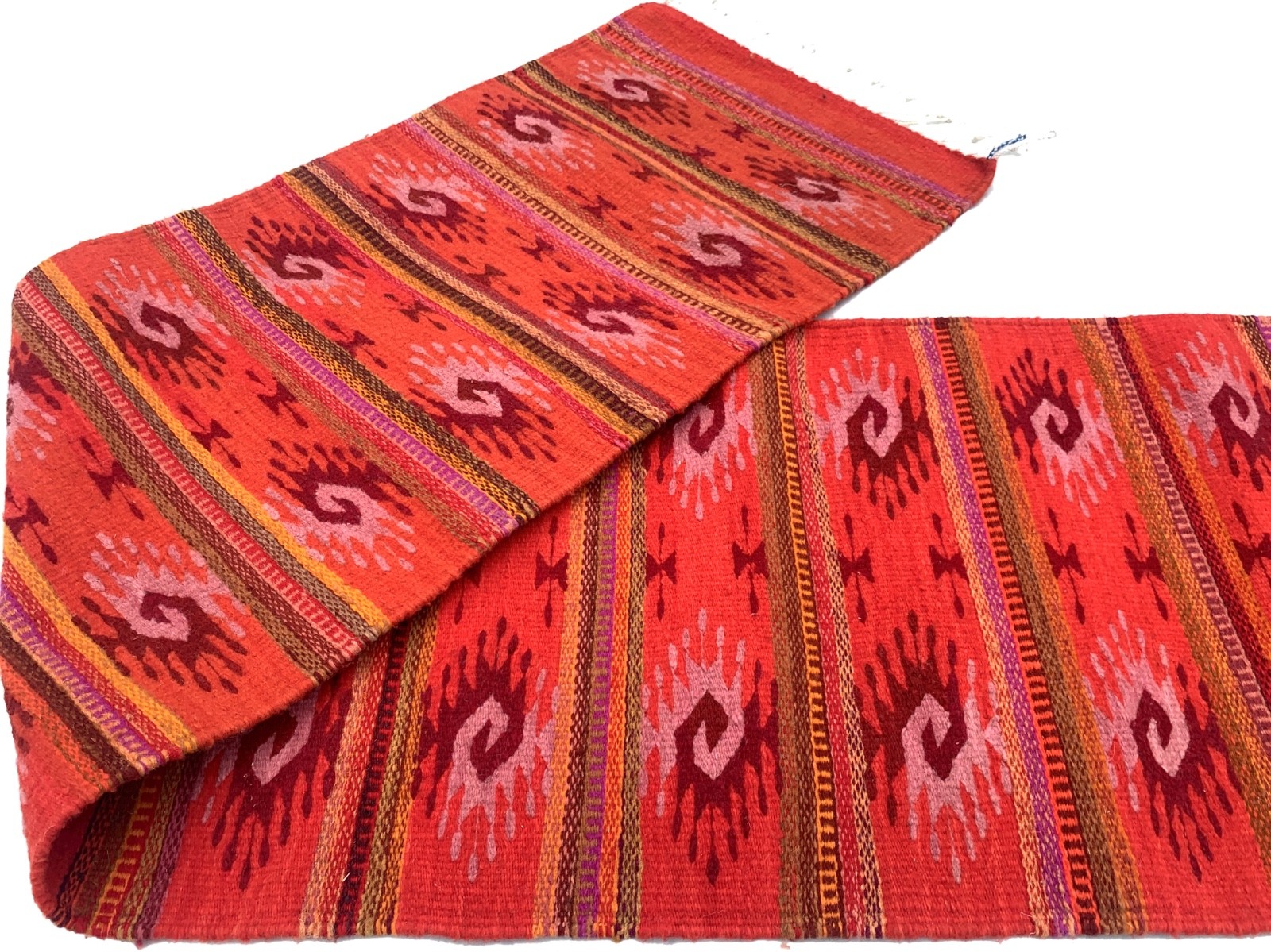Woven Red Wool Rug Runner: Zapotec Hand Loomed Geometric 16x78 Inches
