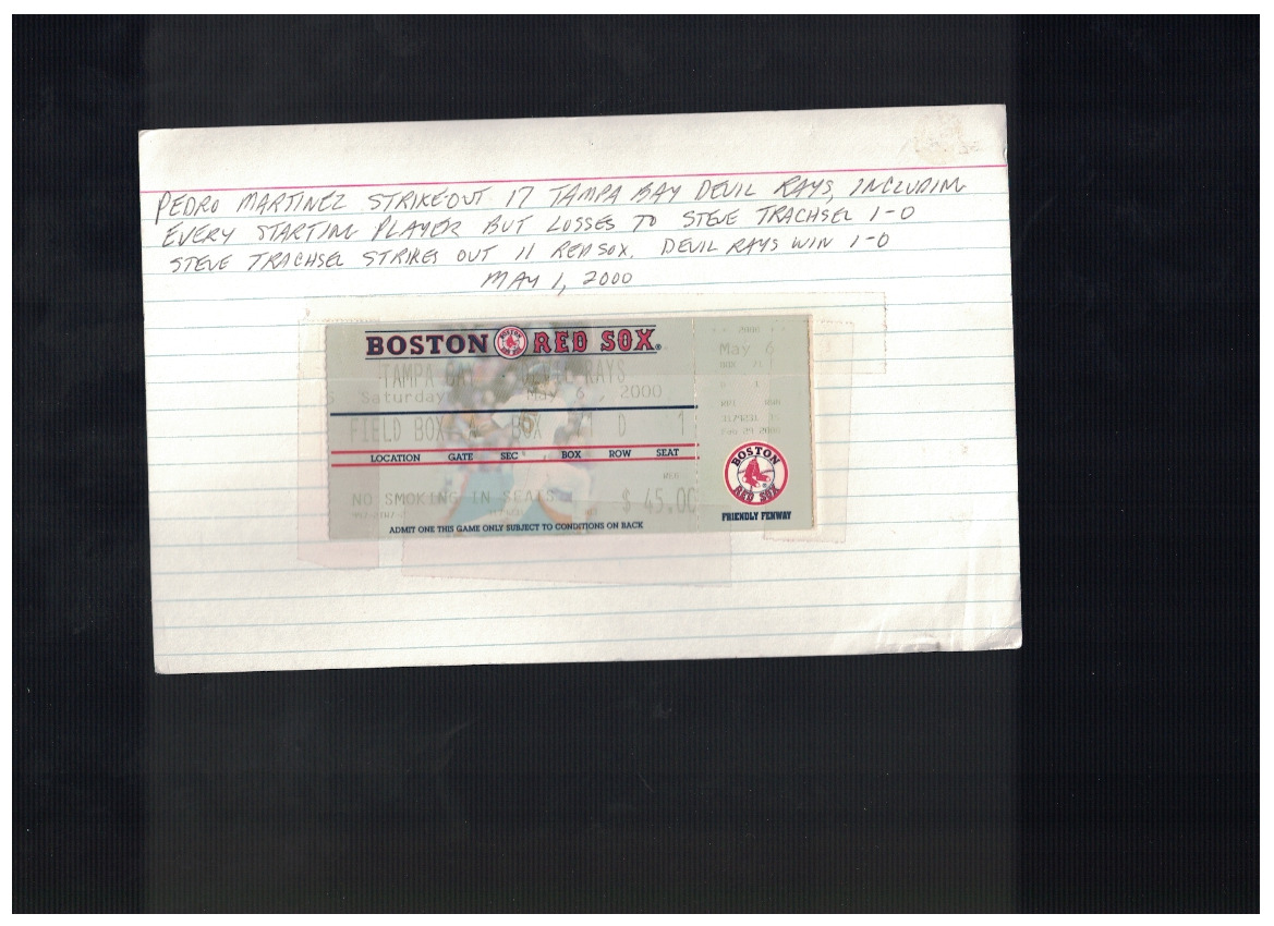 Boston Red Sox 5/6/2000 vs Devil Rays Ticket Stub Pedro Strikes Out 17 But Loses