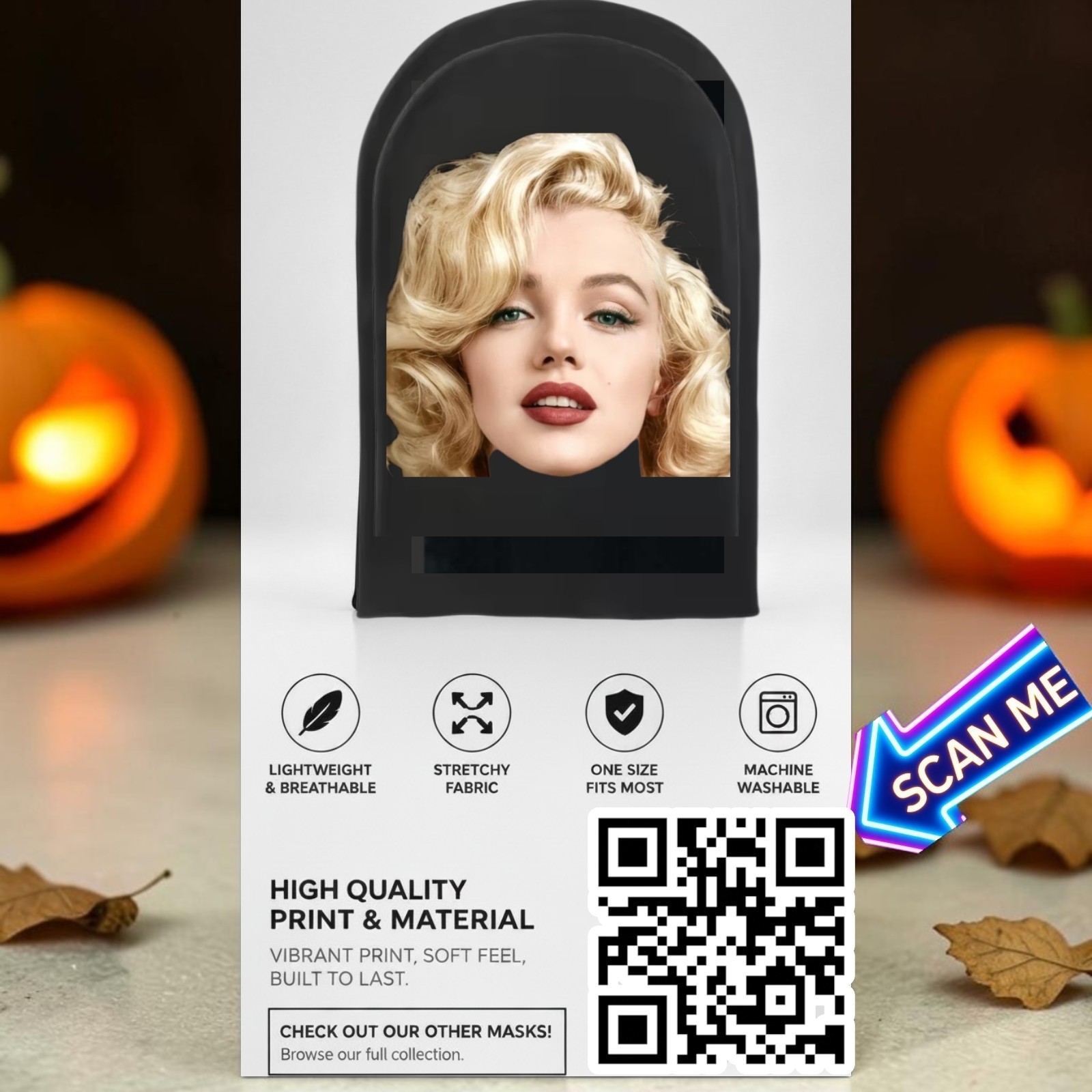 🎃🔥Marilyn Monroe Full Face Mesh Mask Full Head Cover Cosplay Costume Halloween