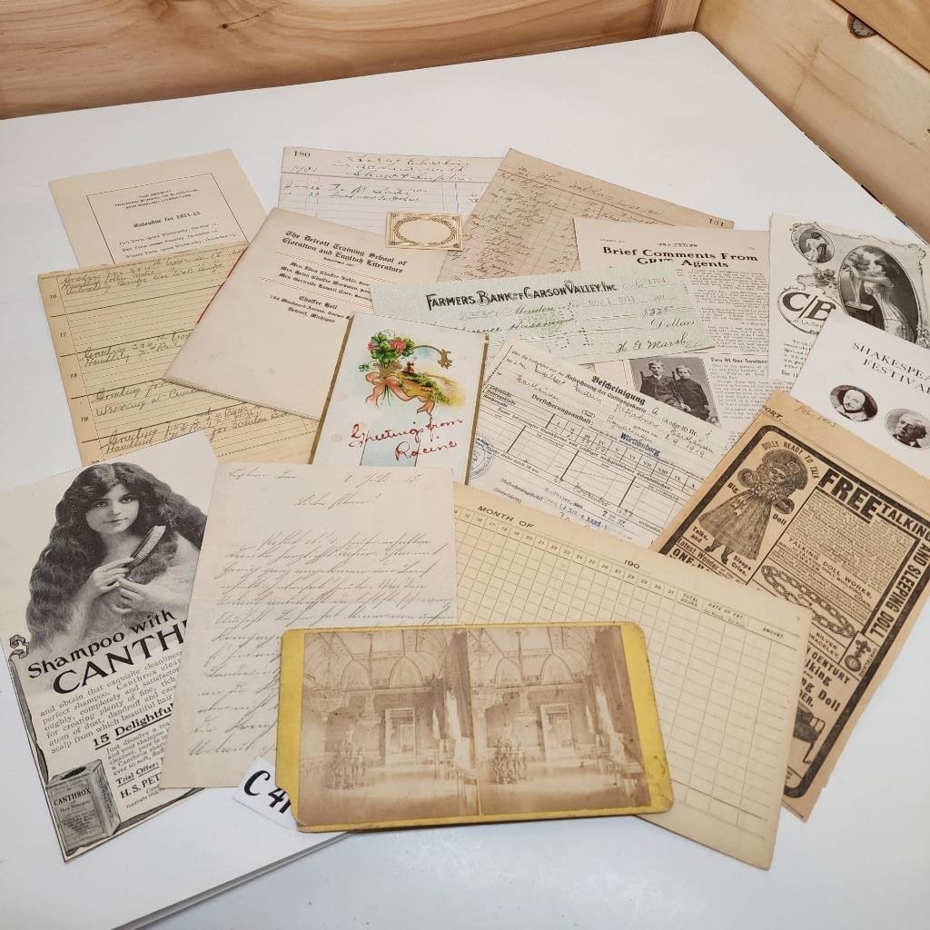 17 antique papers 1910 -1919 ephemera paper pack postcard handwritten letter C41