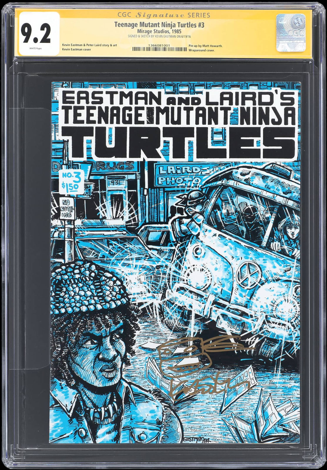 1985 Mirage Teenage Mutant Ninja Turtles #3 CGC 9.2 signed sketch Kevin Eastman