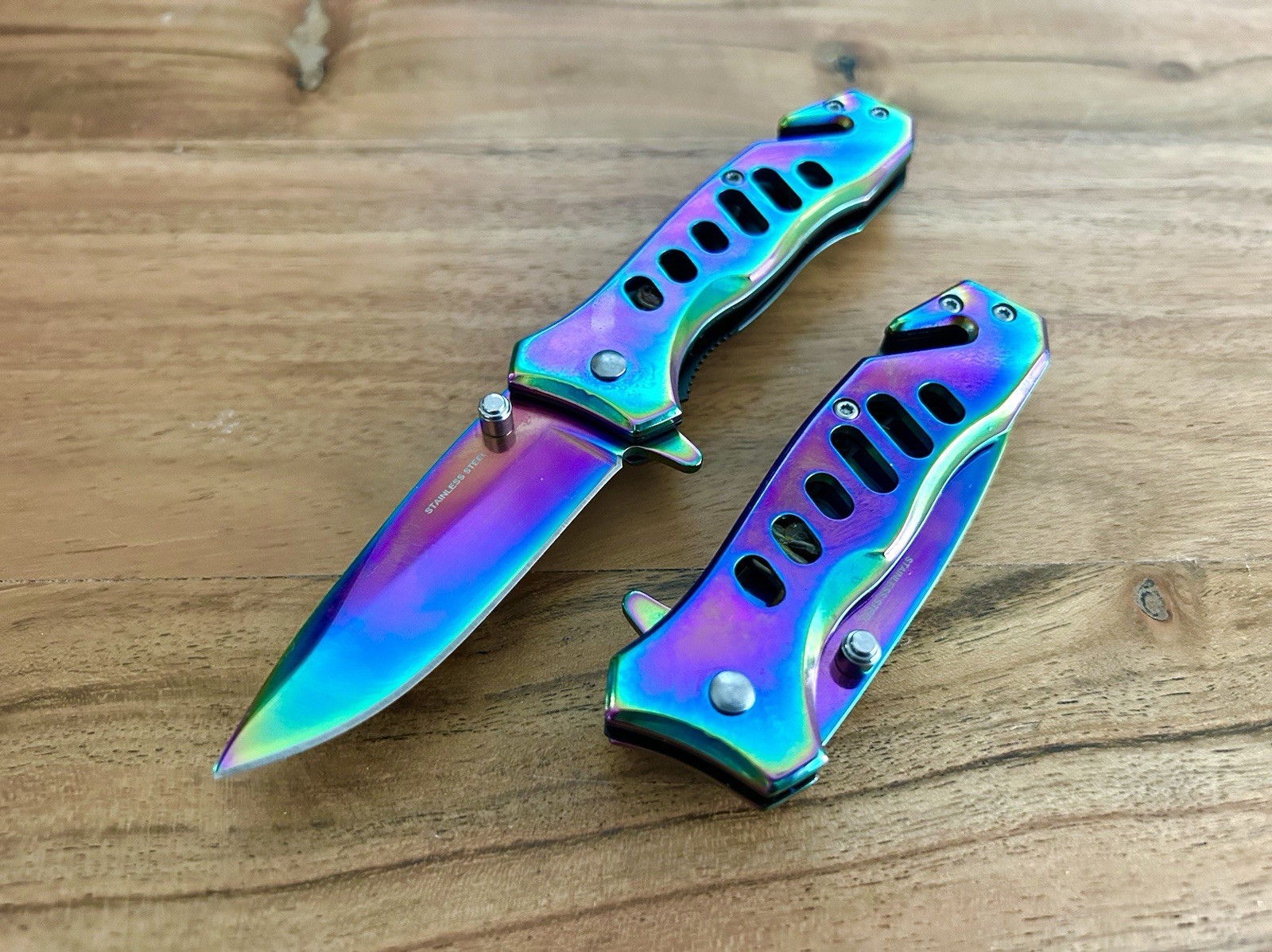 6.5” Rainbow Mini Tactical EDC Spring Assisted Open Blade Folding Pocketknife 6.5” Rainbow Mini Tactical EDC Spring Assisted Open Blade Folding Pocketknife