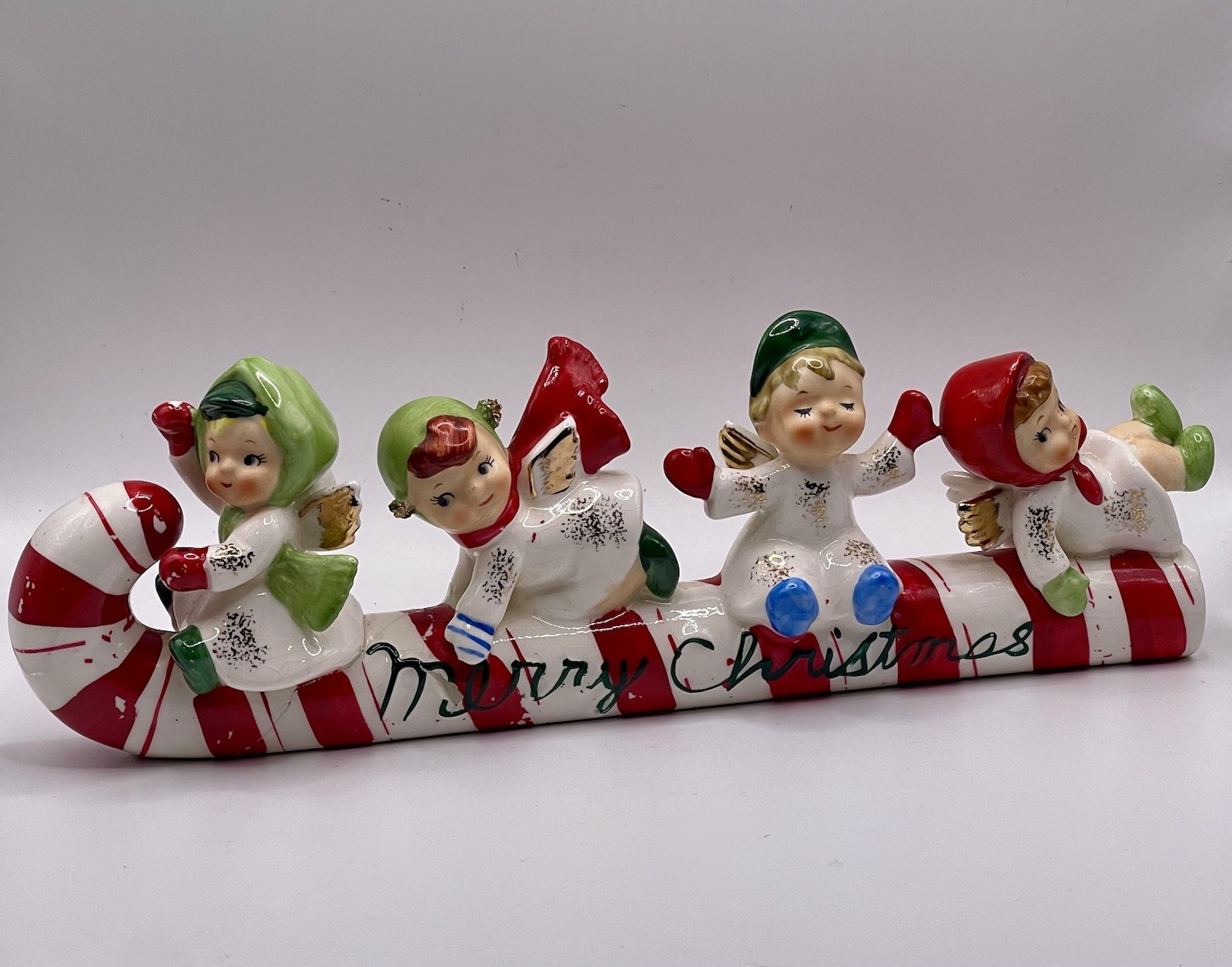 Vintage Geo Lefton Christmas Candy Cane Angels Sleigh Figurine 1950’s As Is Vintage Geo Lefton Christmas Candy Cane Angels Sleigh Figurine 1950’s As Is