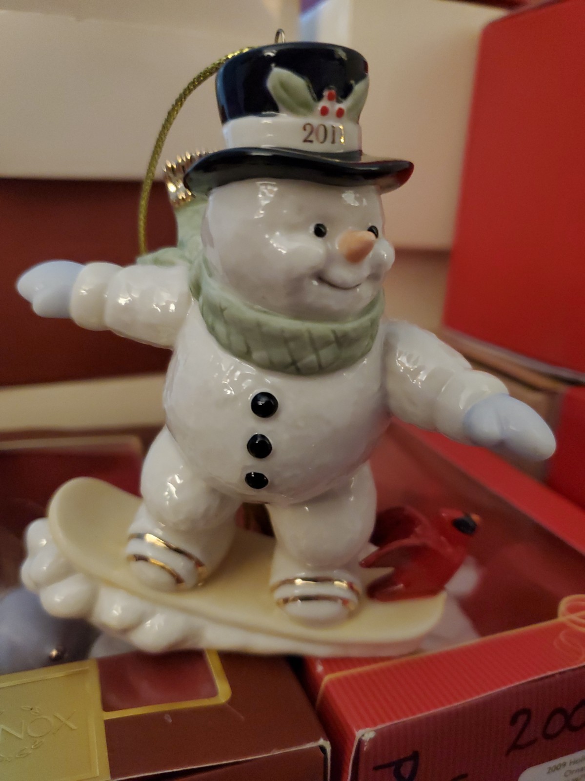 LENOX Ornament 2011  SNOWMAN SNOWBOARDING Christmas Holiday Decor With Box