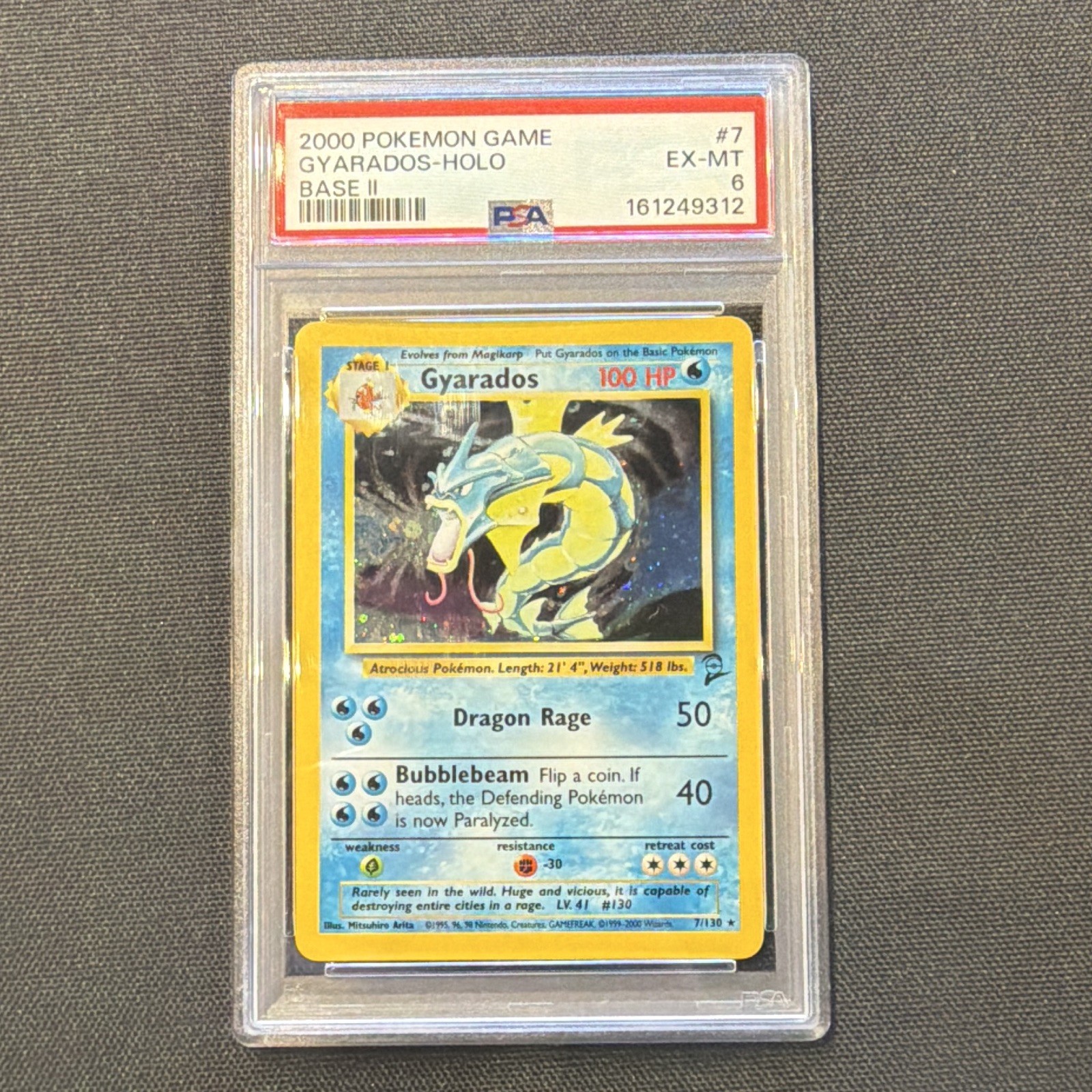 2000 Pokémon Base Set 2 Gyarados Holo #7/130 PSA 6 2000 Pokémon Base Set 2 Gyarados Holo #7/130 PSA 6