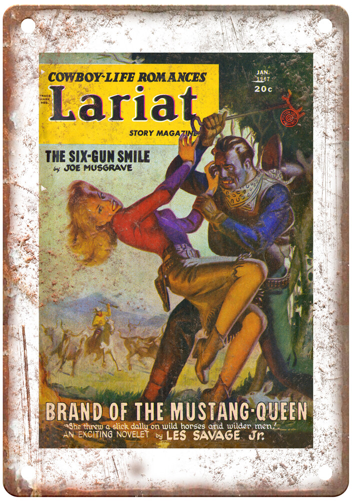1947 Pulp Cover Lariat Story v15 n05 Retro Look Reproduction Metal Sign J1504