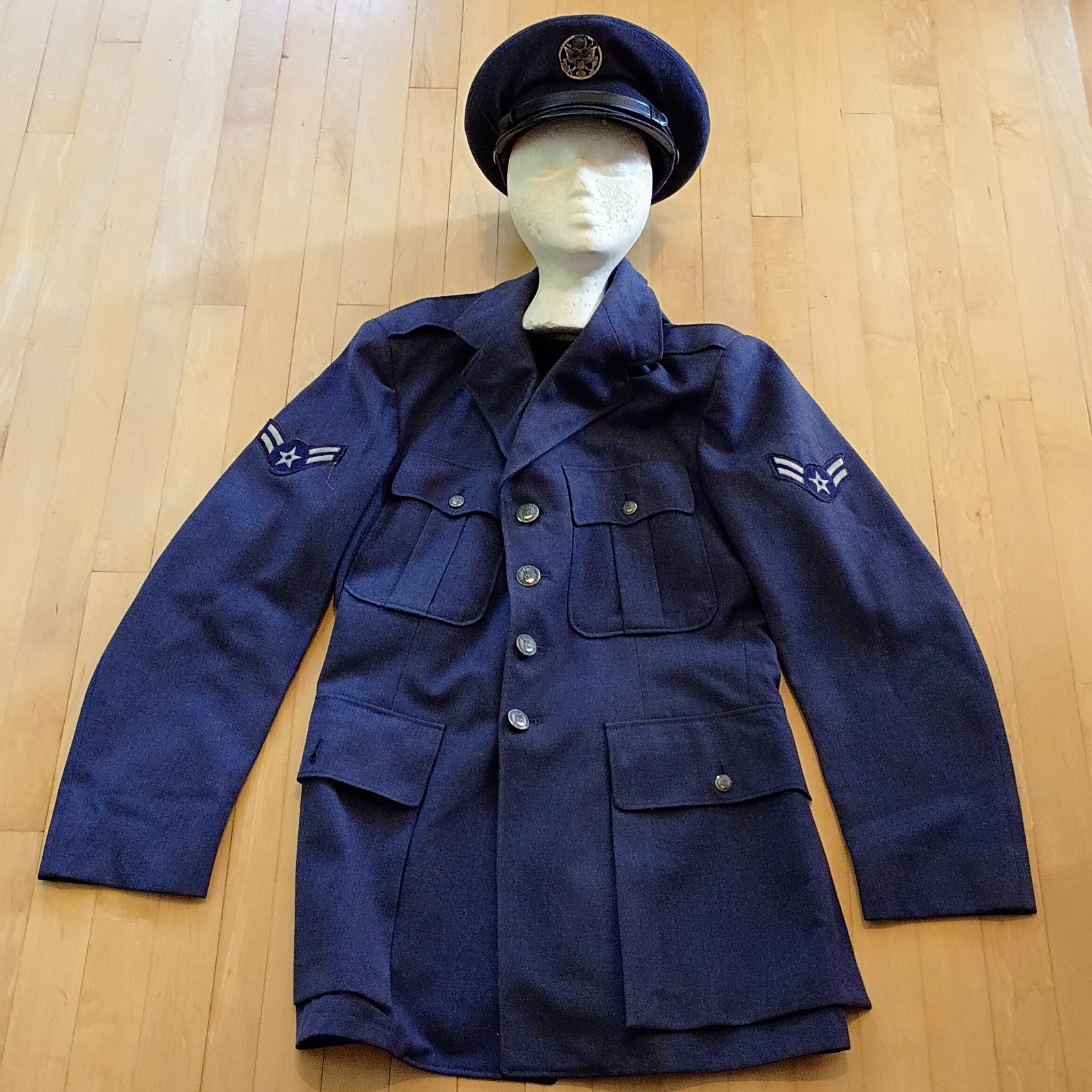 Korean War USAF US Air Force Uniform Airman Second Class Blue Wool Jacket & Cap Korean War USAF US Air Force Uniform Airman Second Class Blue Wool Jacket & Cap