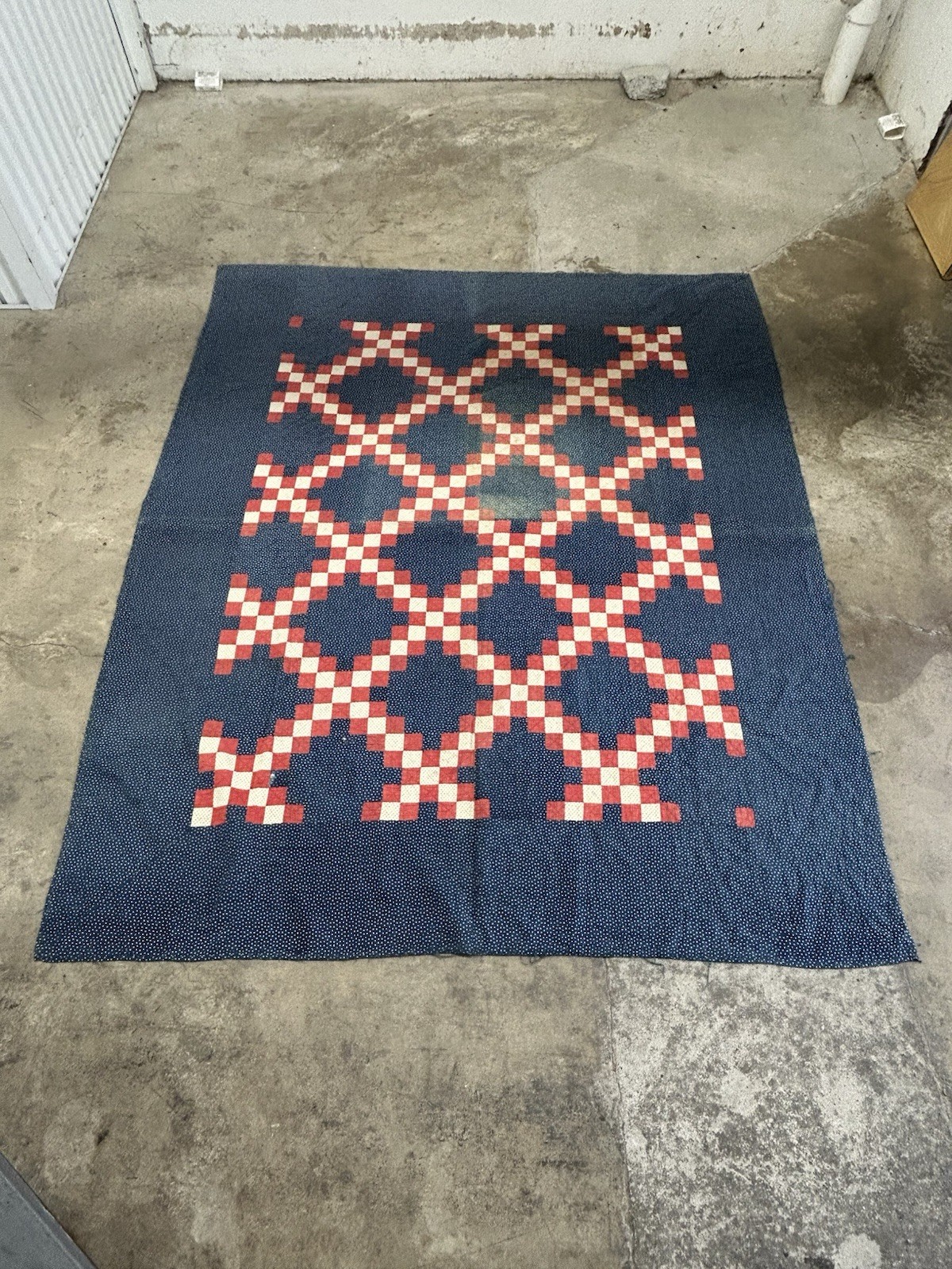 Antique 18th C Primitive Lancaster PA Amish Irish Chain Calico Star Quilt 76x93\