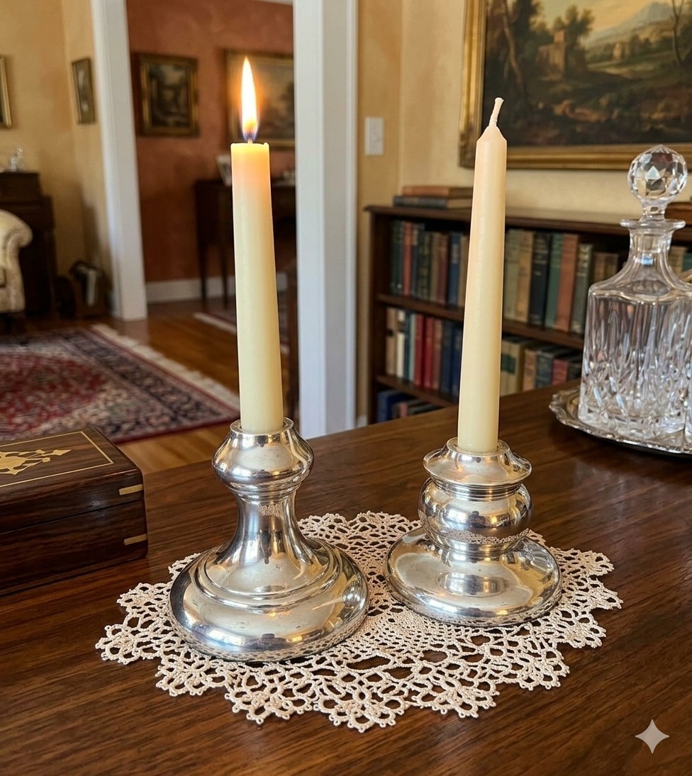 Vintage Polished Aluminum Candlestick Holders Weighted Base Pair 4.5\ Vintage Polished Aluminum Candlestick Holders Weighted Base Pair 4.5\