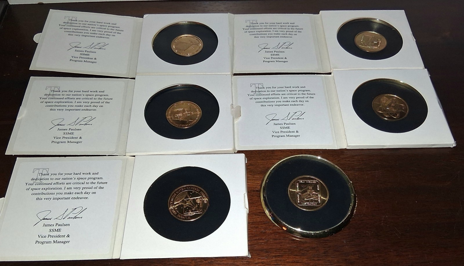 Vintage 1988 NASA Space Systems Brass Coaster Medalion Set 6 Collectable W Case Vintage 1988 NASA Space Systems Brass Coaster Medalion Set 6 Collectable W Case