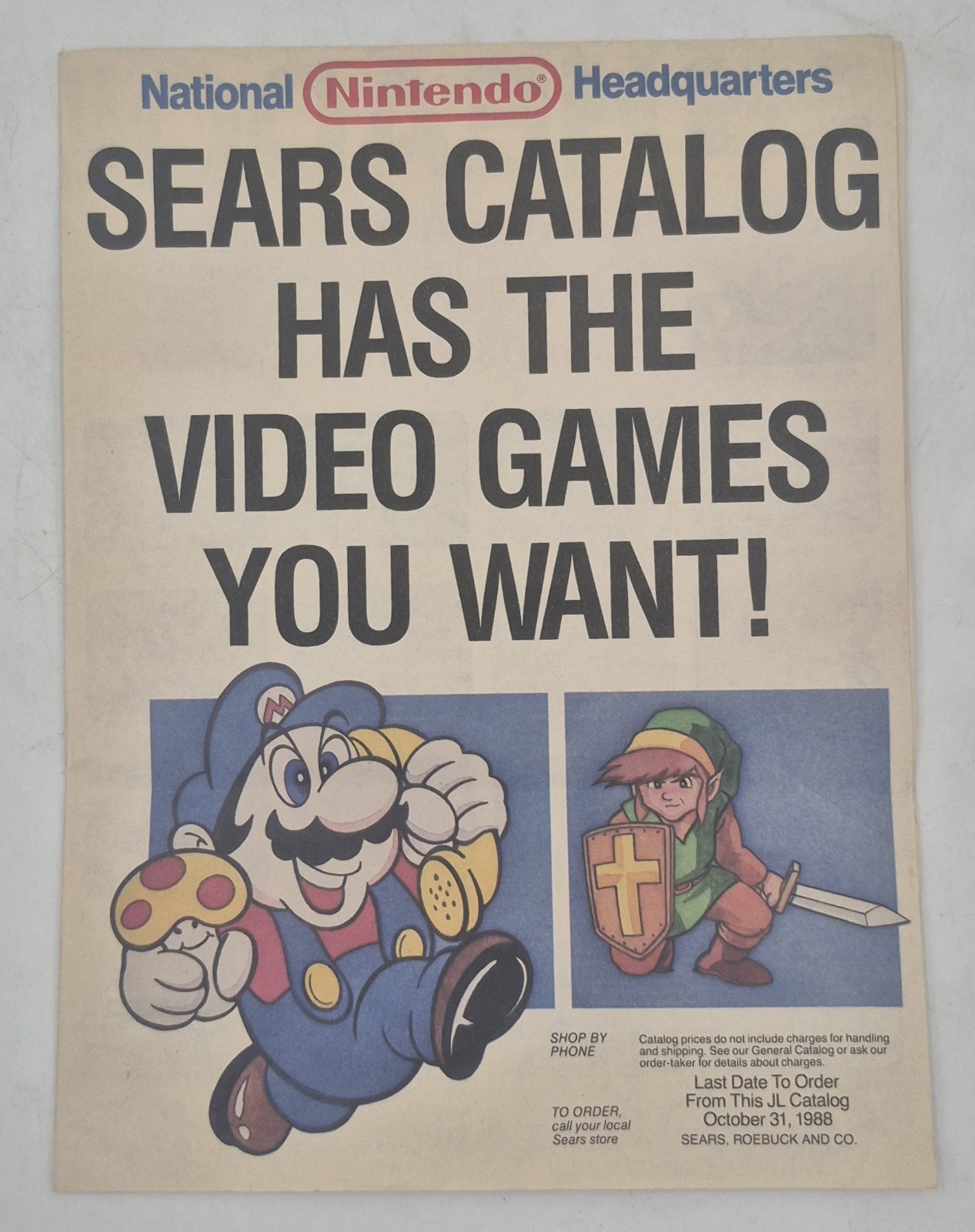 RARE 1988 SEARS NATIONAL NINTENDO HEADQUARTERS NES CATALOG AD POSTER VIDEO GAMES