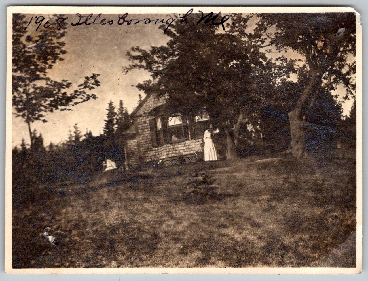 Vtg B&W Snapshot Woman By Cottage Stilesborough 1908 Women Vtg B&W Snapshot Woman By Cottage Stilesborough 1908 Women