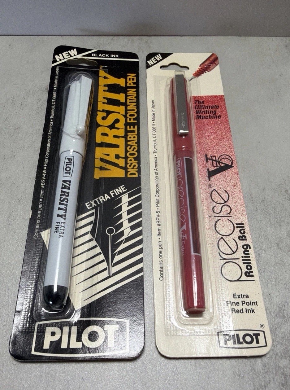 Vtg Pilot Pen Lot NOS Varsity Fountain Pen Black & Precise V Extra Fine Red NEW