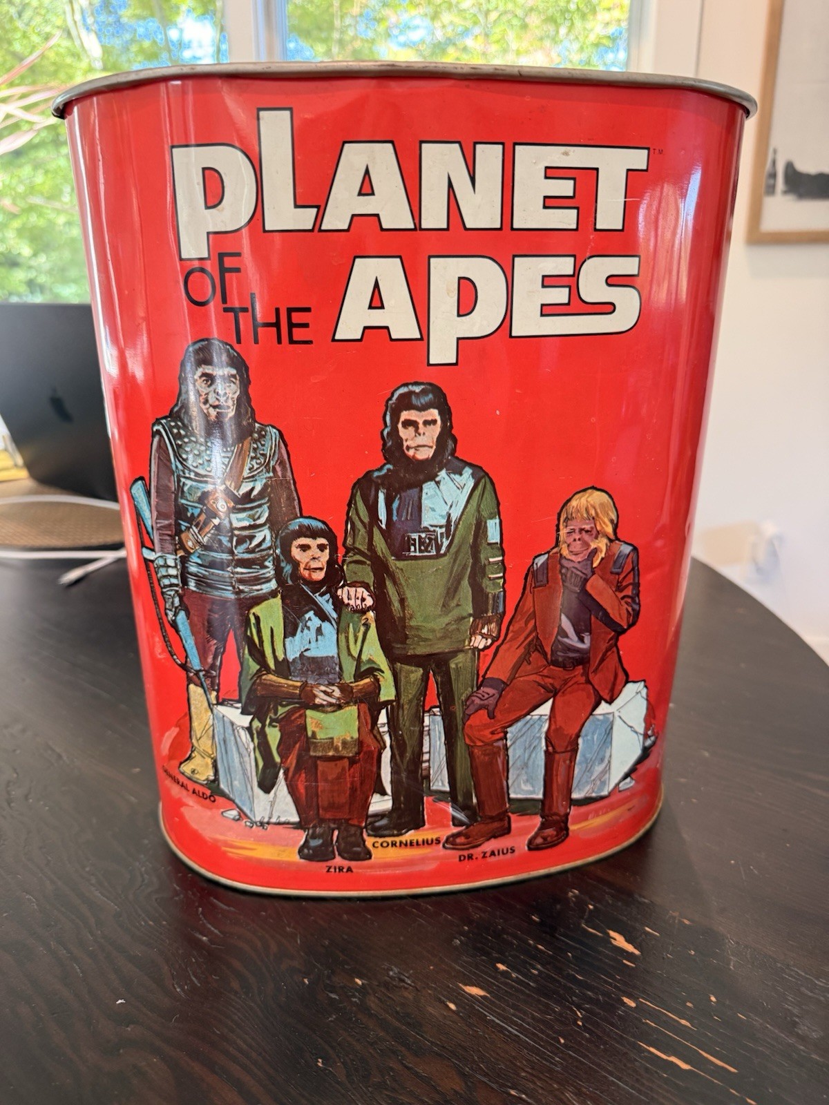 Chemco Vintage Planet of the Apes Red Metal Wastebasket Trash Can Chemco Vintage Planet of the Apes Red Metal Wastebasket Trash Can