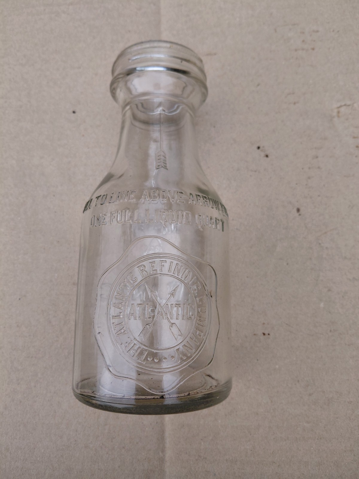 Vintage Atlantic Motor Oil Quart Glass Bottle Embossed Fried Egg