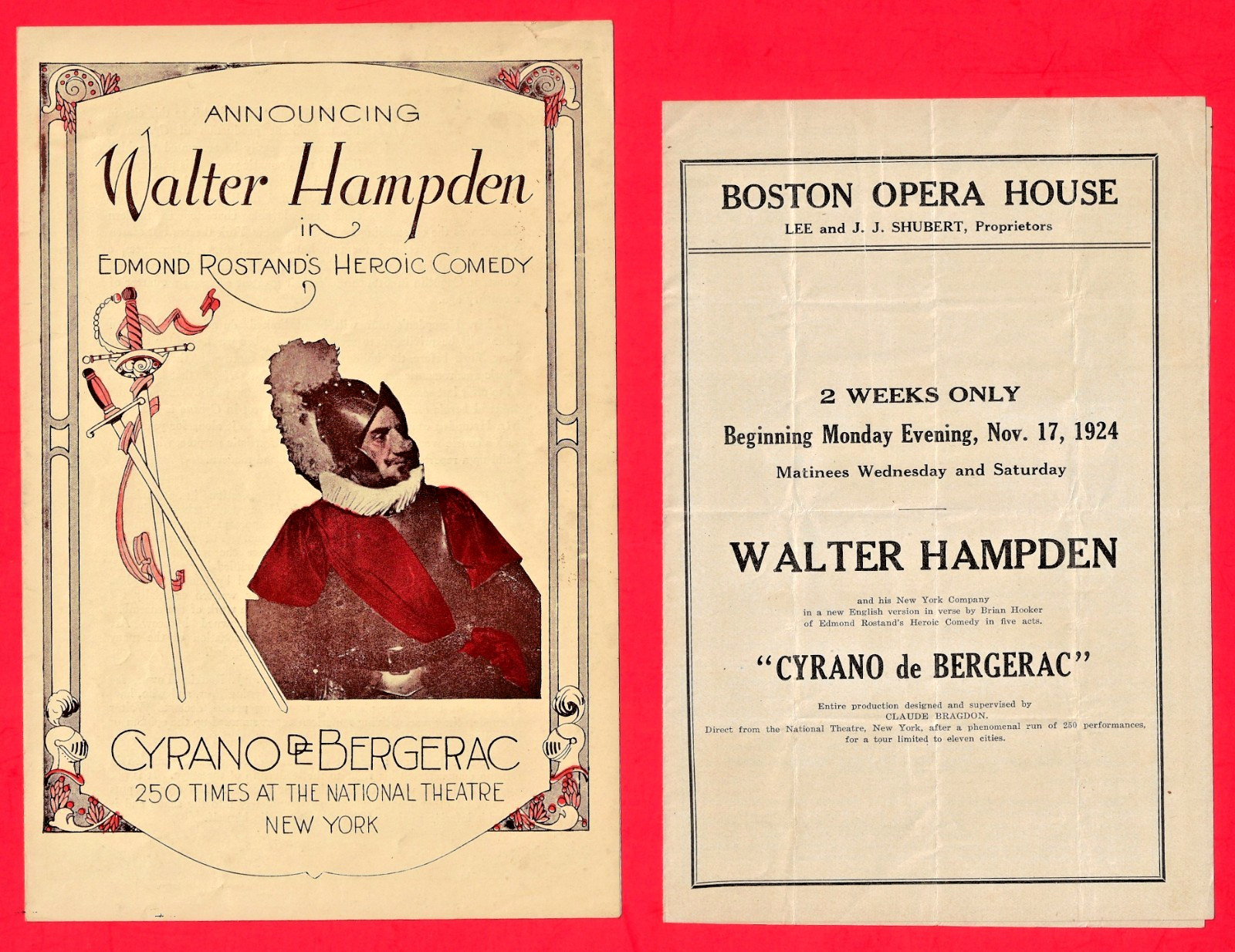 1924 Walter Hampden CYRANO DE BERGERAC Cast + Announcement ~ Boston Opera House