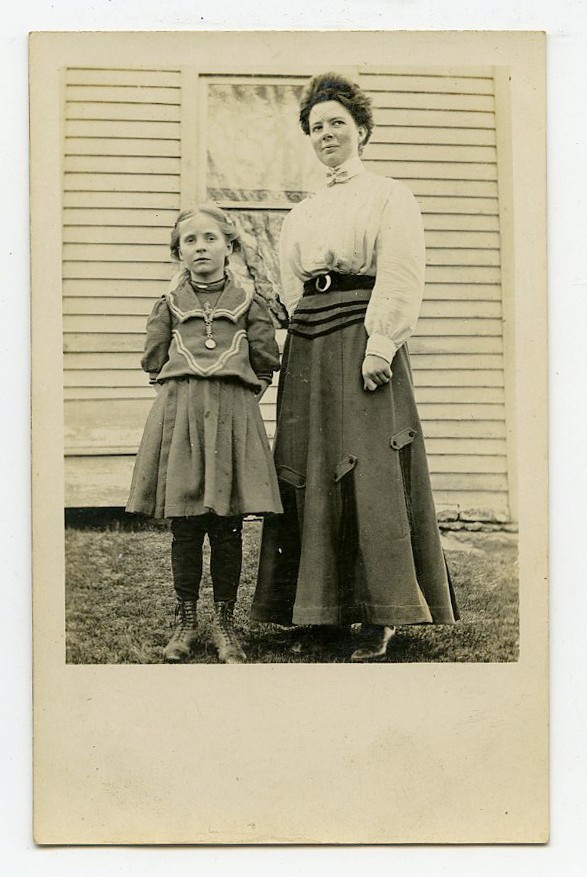 RPPC - Mother and daughter in front of house RPPC - Mother and daughter in front of house