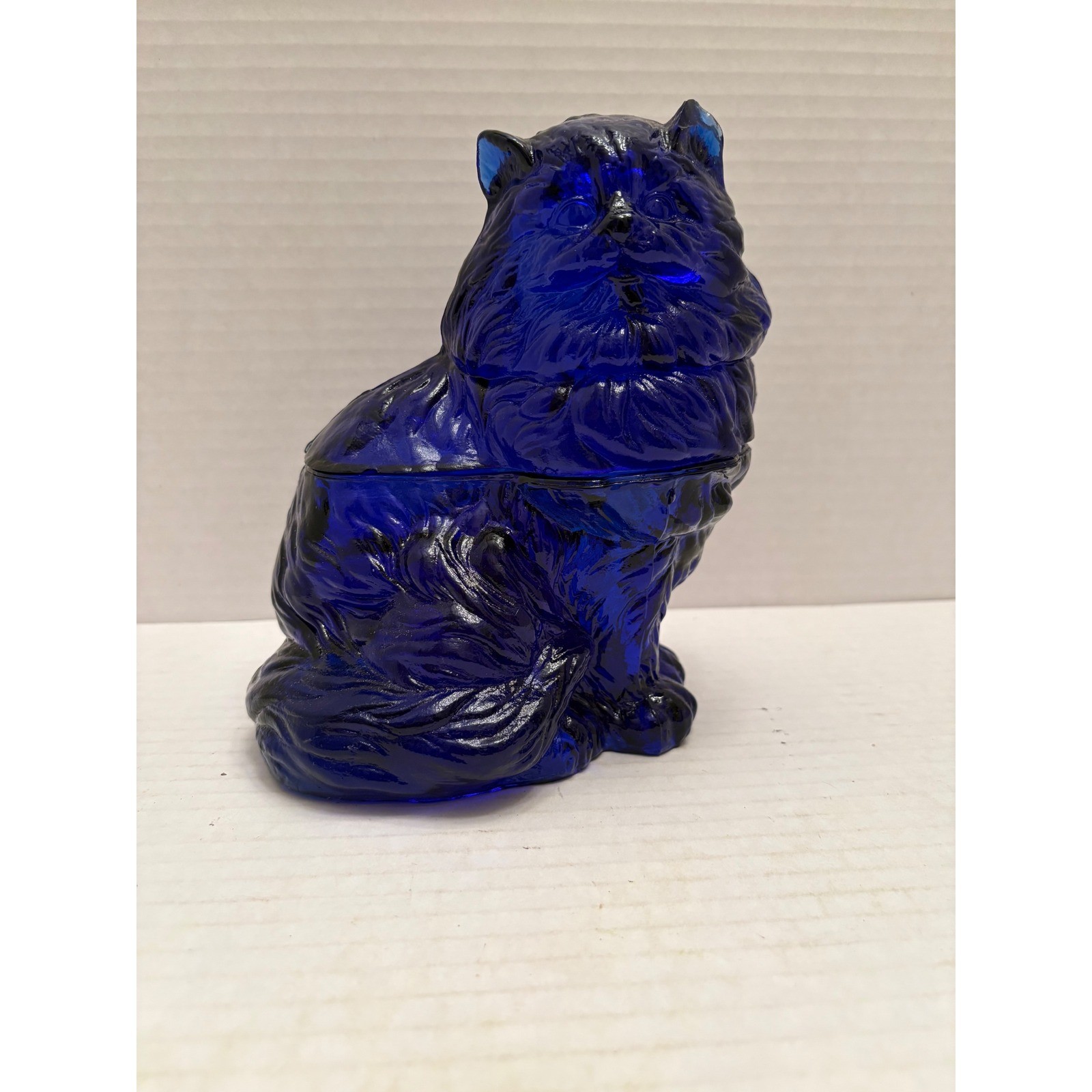 Vintage Cobalt Blue Glass Persian Cat Trinket Dish Candy Jar Figurine 7in Vintage Cobalt Blue Glass Persian Cat Trinket Dish Candy Jar Figurine 7in