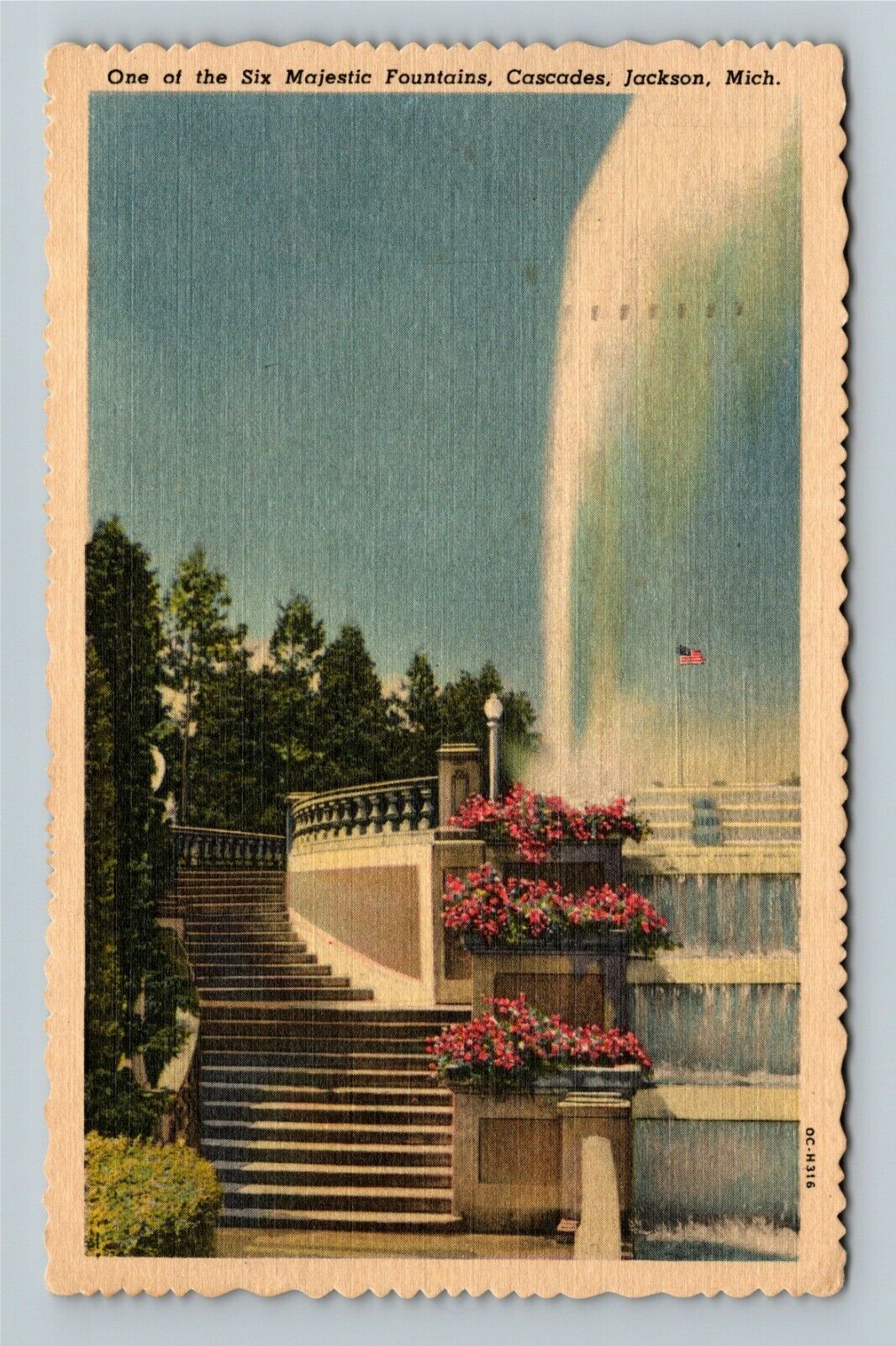 Jackson MI-Michigan, Majestic Fountains Cascades  Vintage Souvenir Postcard