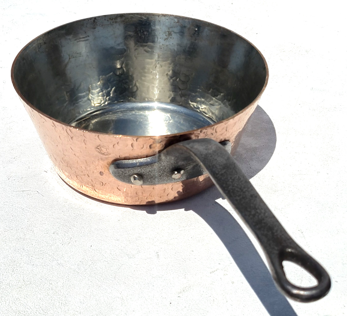 Vintage 8.3inch Copper Saute Pan Made in France Hammered Tin Lining 2mm 4lbs Vintage 8.3inch Copper Saute Pan Made in France Hammered Tin Lining 2mm 4lbs