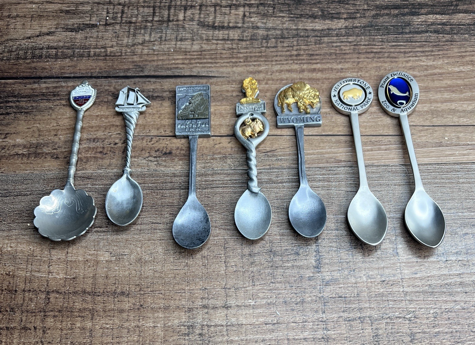 7 Vintage Pewter Spoons Yellowstone & Others 