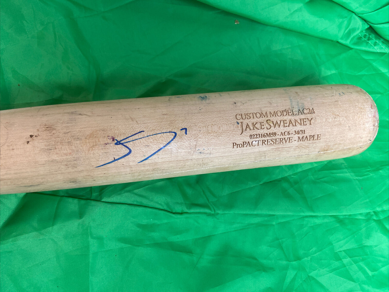 Jake Sweaney Auto Game Used Baseball Bat Cracked Prospect Philadelphia Phillies