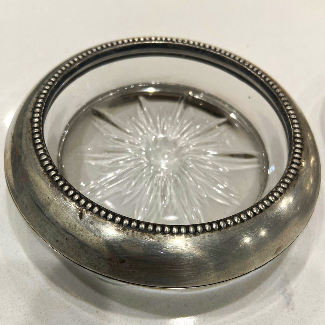 Vintage Frank M Whiting Sterling Silver Glass Coasters Set of 4 Starburst 04