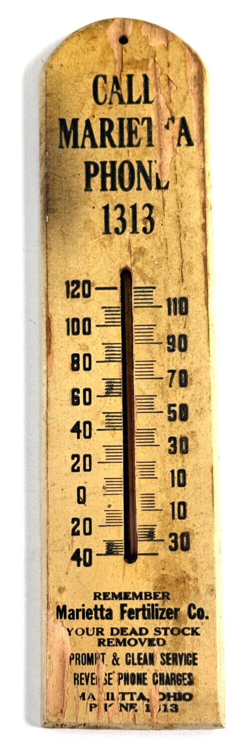 Antique Marietta Fertilizer Advertising Wood Thermometer OHIO dead Antique Marietta Fertilizer Advertising Wood Thermometer OHIO dead