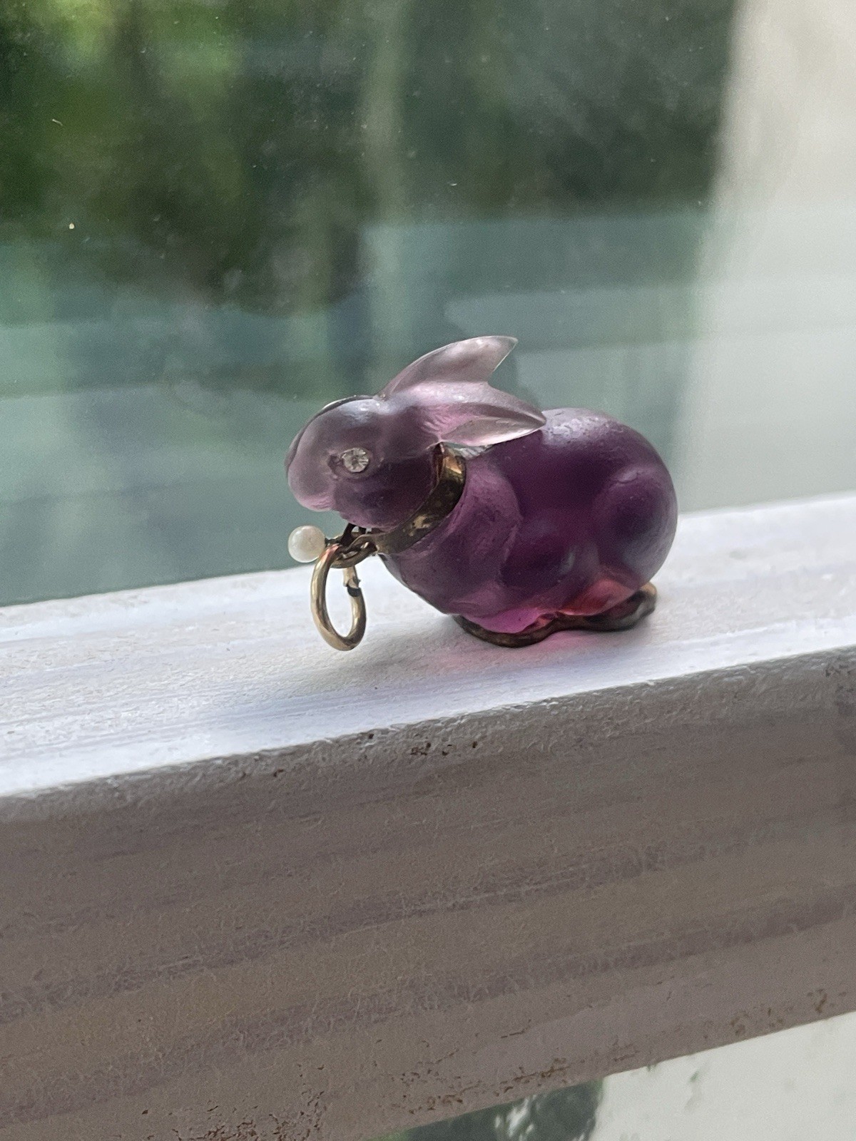 Antique Czech Cracker Jack Charm Glass Animal Rabbit Bunny Purple Antique Czech Cracker Jack Charm Glass Animal Rabbit Bunny Purple