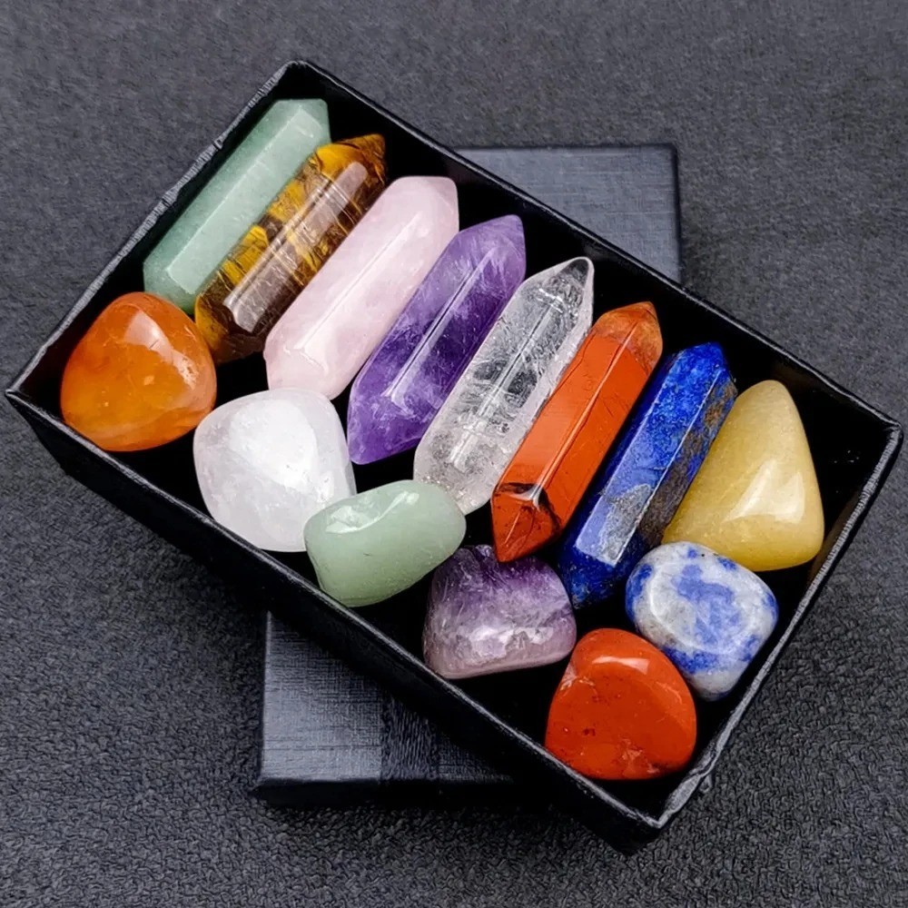 14pcs Pointed Quartz Crystal Chakra Healing Stones and Crystals Set Hexagon Rose 14pcs Pointed Quartz Crystal Chakra Healing Stones and Crystals Set Hexagon Rose