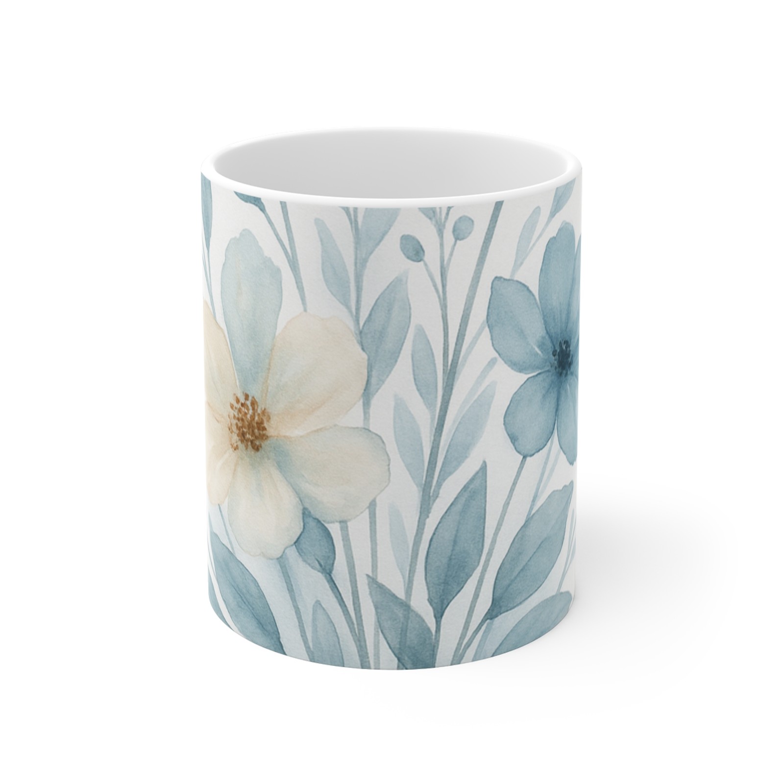 Grandma Gift Mug, Patina Blue Wildflowers Tea Cup Grandma Gift Mug, Patina Blue Wildflowers Tea Cup