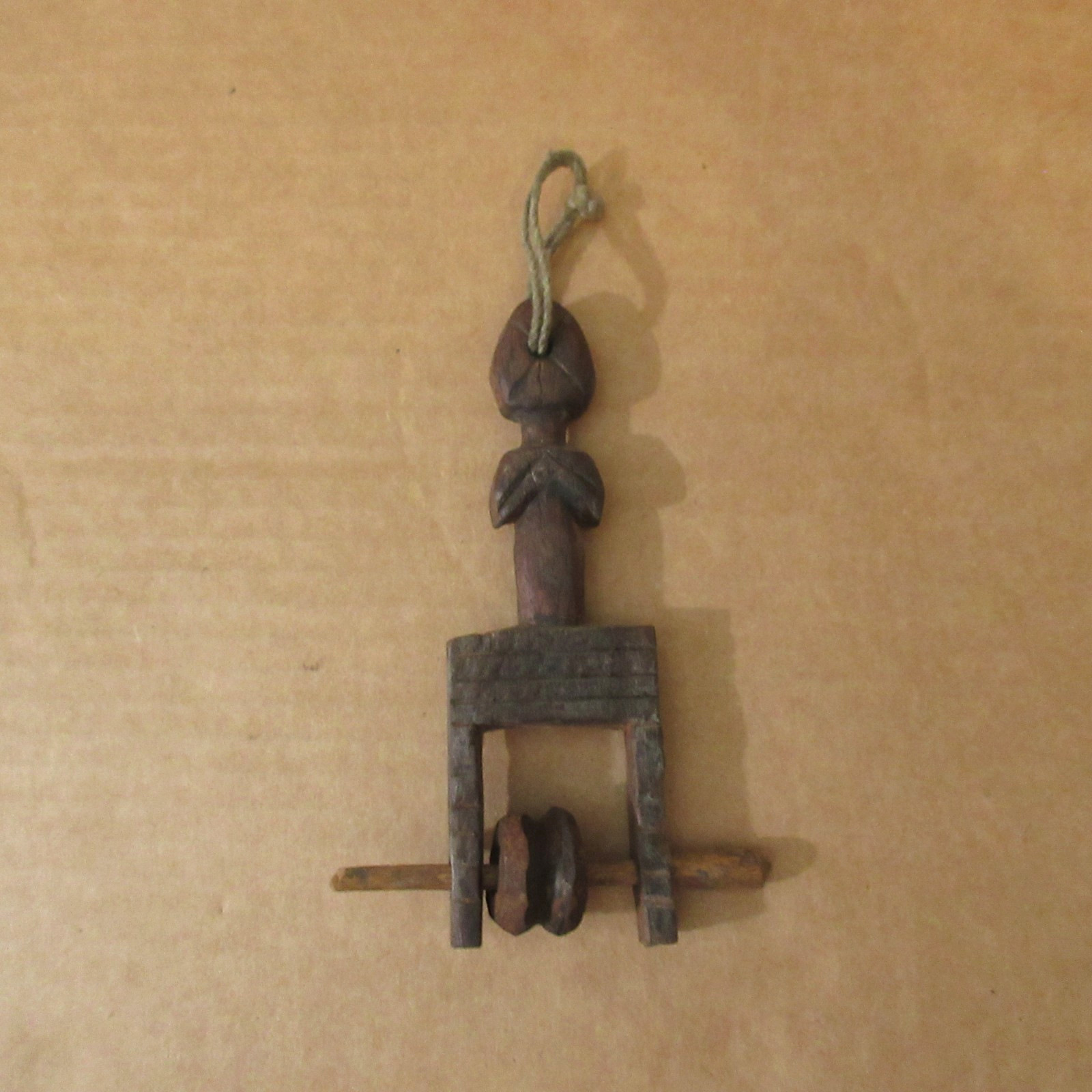 Antique Vtg African Baoule Hand Carved Figural Wooden Loom Weaving Heddle Pulley