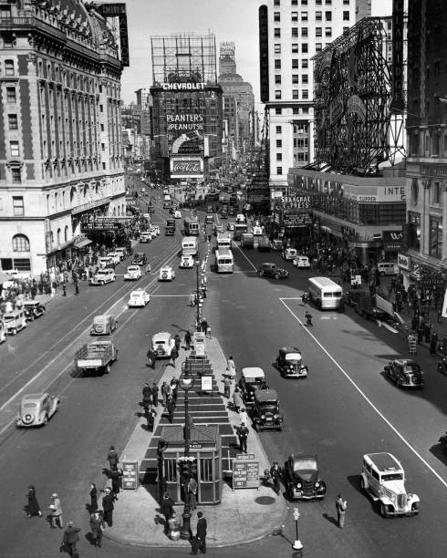 High angle view Times Square Manhattan looking north intersection - Old Photo High angle view Times Square Manhattan looking north intersection - Old Photo