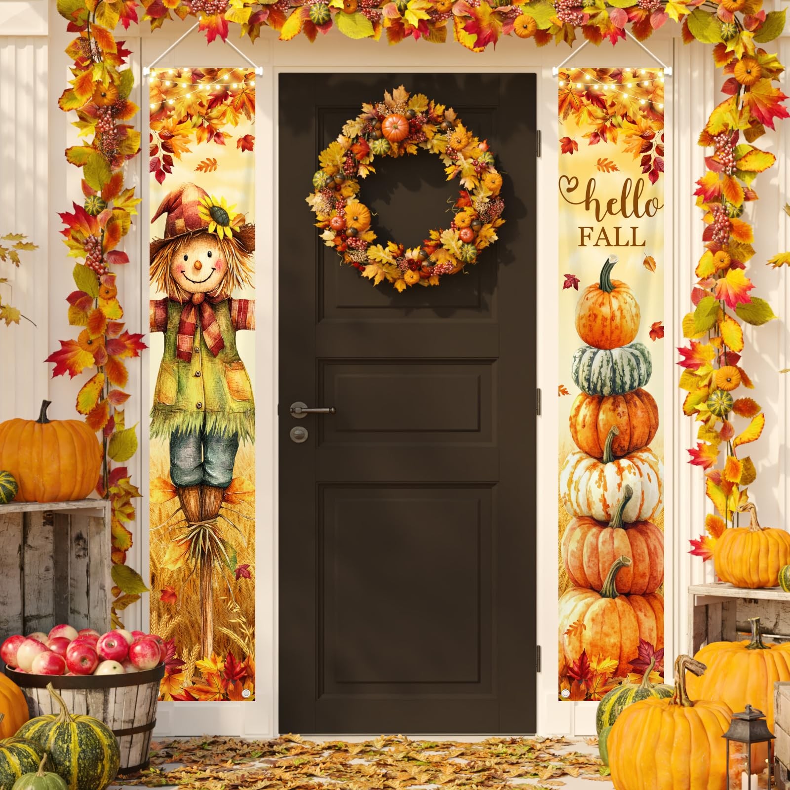 Hello Fall Porch Banner Autumn Scarecrow Pumpkin Fall Banner Harvest Decor Hello Fall Porch Banner Autumn Scarecrow Pumpkin Fall Banner Harvest Decor