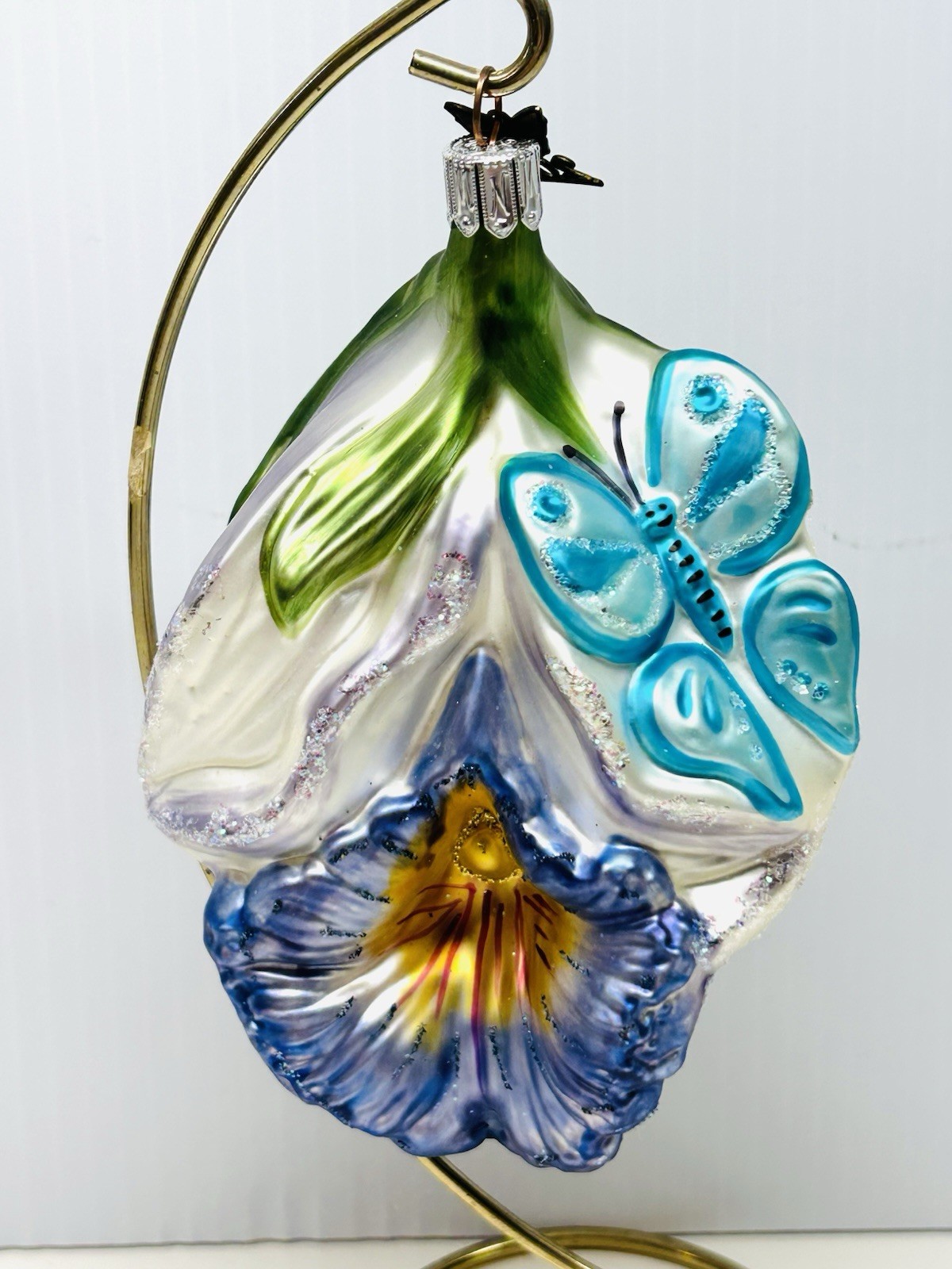 Vtg Neiman Marcus Glass Christmas Ornament 2003 Blue Orchid Butterfly Large Tag
