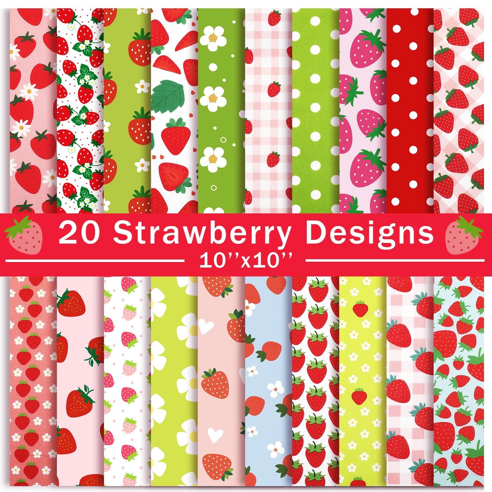 HunnmingRe 20 Pcs 10''x10'' Strawberry 10 inches x 10 inches, Bright Colors HunnmingRe 20 Pcs 10''x10'' Strawberry 10 inches x 10 inches, Bright Colors
