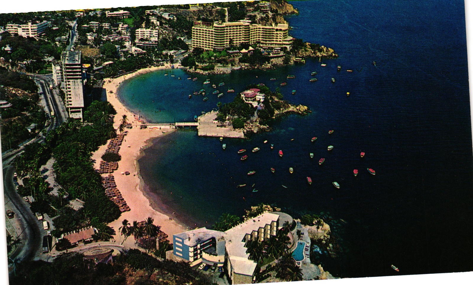 Acapulco Mexico Caleta Beach Aerial View Boats Bay Vintage Postcard Acapulco Mexico Caleta Beach Aerial View Boats Bay Vintage Postcard