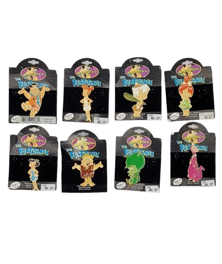 1994 Vintage Hanna Barbera THE FLINTSTONES Enamel Pin FULL SET Lot of 8 Starline