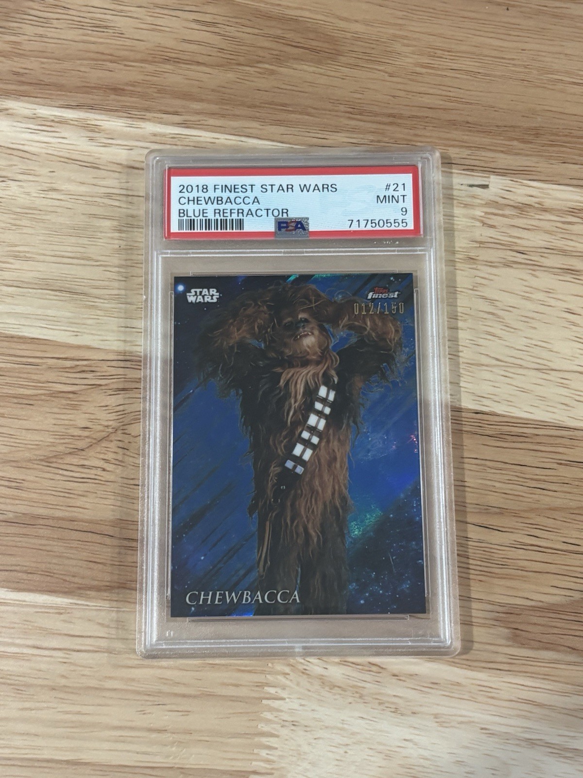 Topps 2018 Finest Star Wars Chewbacca #21 Blue Refractor 12/150 PSA 9